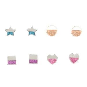 🖤 Metallic Glitter Shape Fashion Post Earrings Circle, Square, Star, Heart NEW